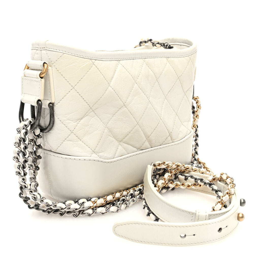 Aged Calfskin Quilted Small Gabrielle Hobo White