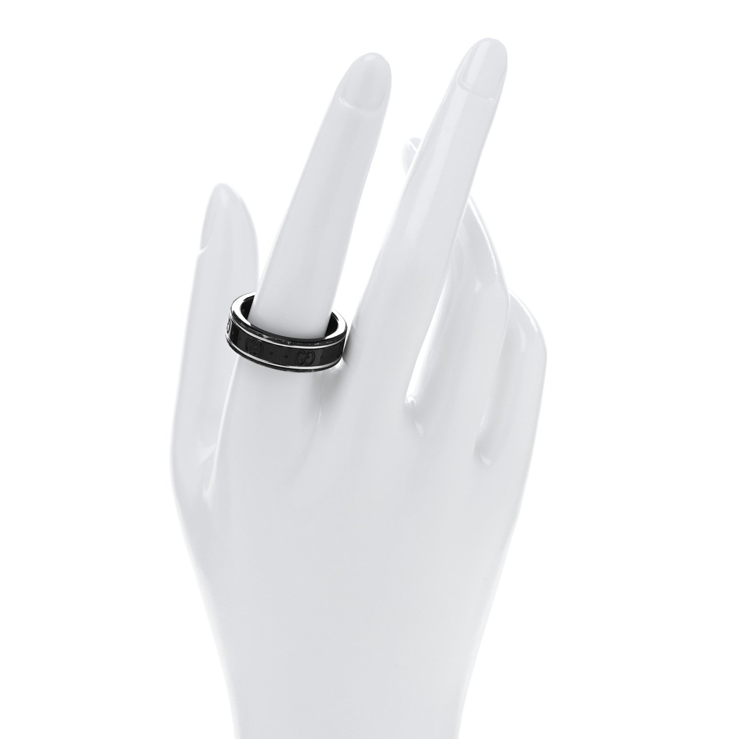 Black Synthetic Corundum 18K White Gold 7mm Icon Band Ring