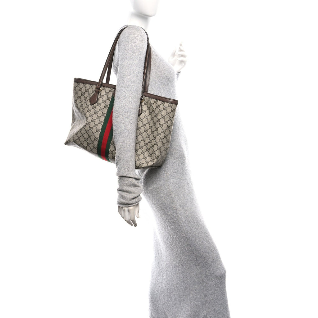 GG Supreme Monogram Medium Ophidia Shopping Tote Brown