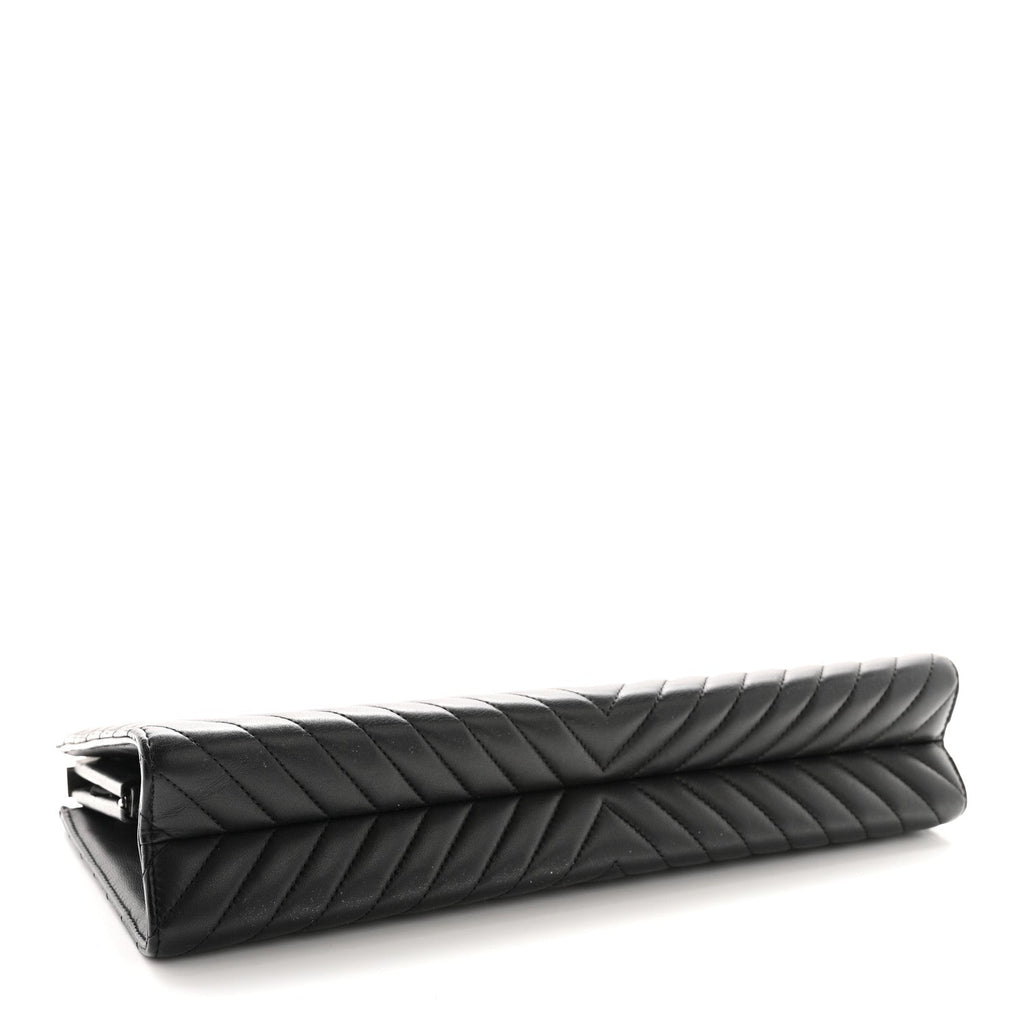 Lambskin Chevron Evening Clutch Black