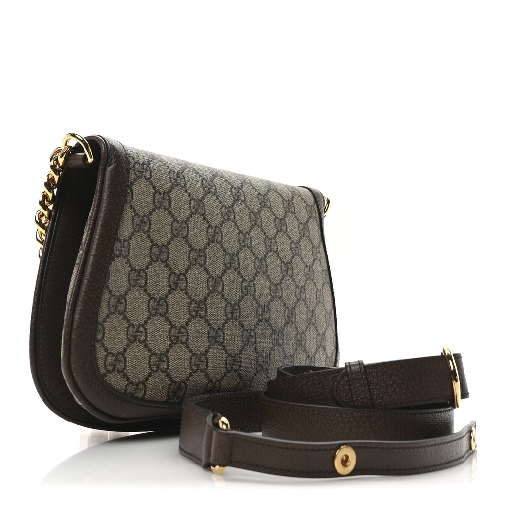 GG Supreme Monogram Textured Dollar Calfskin Blondie Chain Shoulder Flap Bag Beige Ebony New Acero
