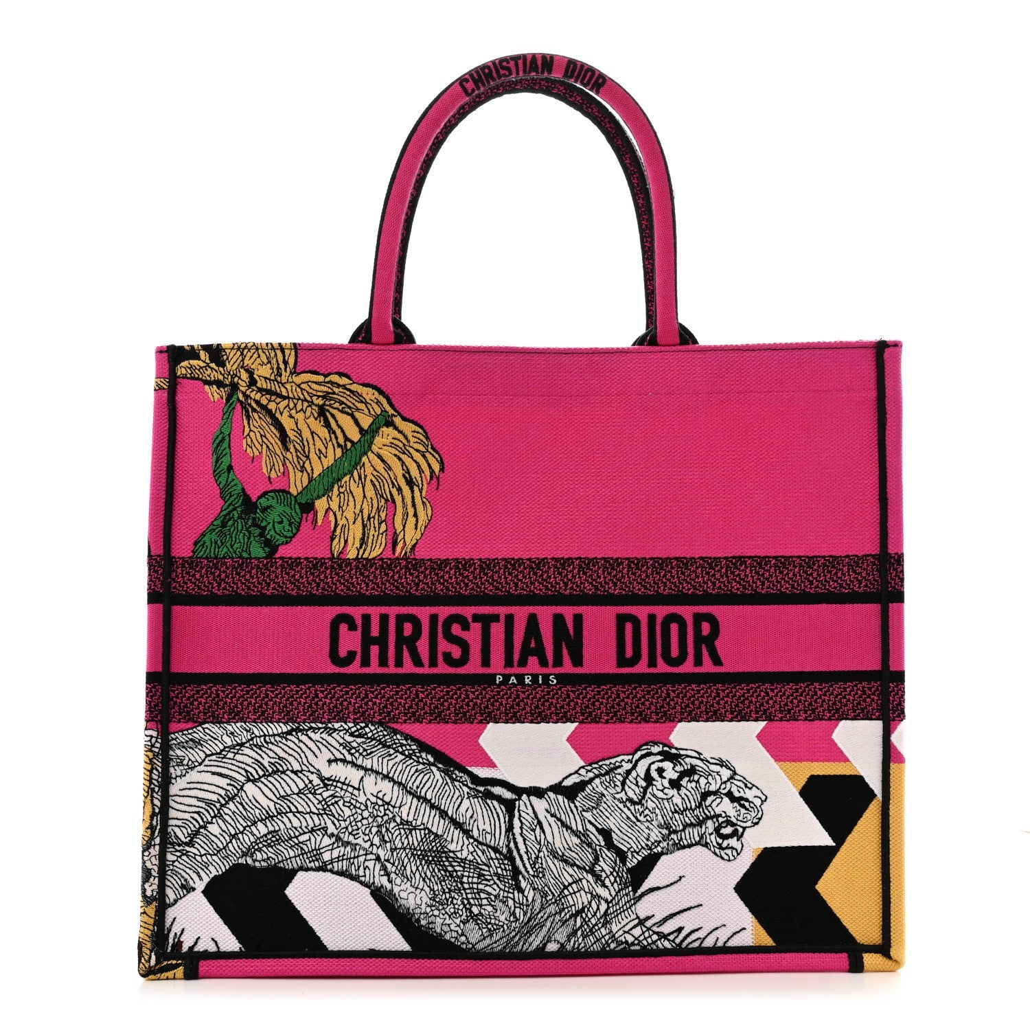 Canvas Embroidered Large Jungle Pop Book Tote Fuchsia Multicolor