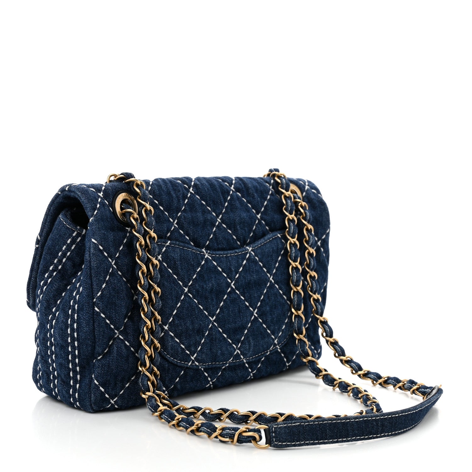 Denim Quilted Medium Denim Trip Single Flap Blue