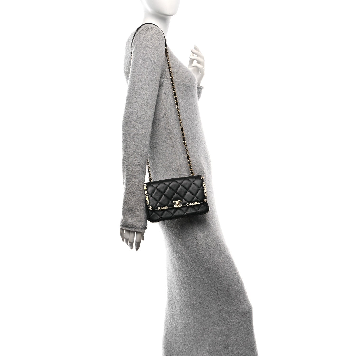 Lambskin Enamel Strass Quilted Mini Paris Monaco Flap Black