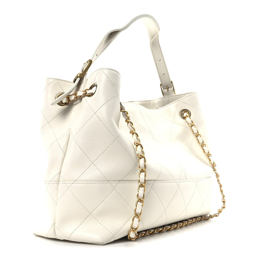 Calfskin Stitched Shopping Bag White