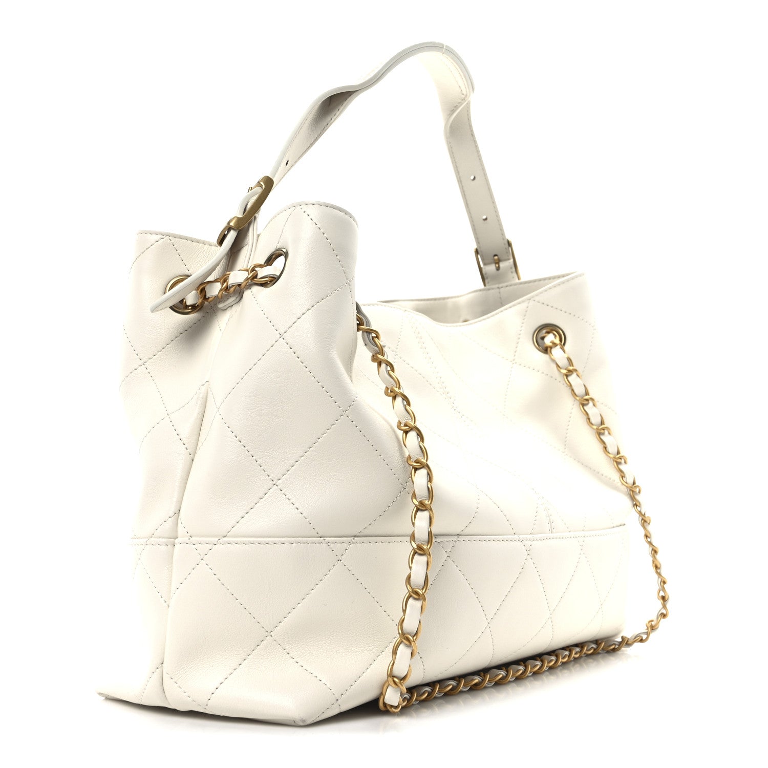 Calfskin Stitched Shopping Bag White