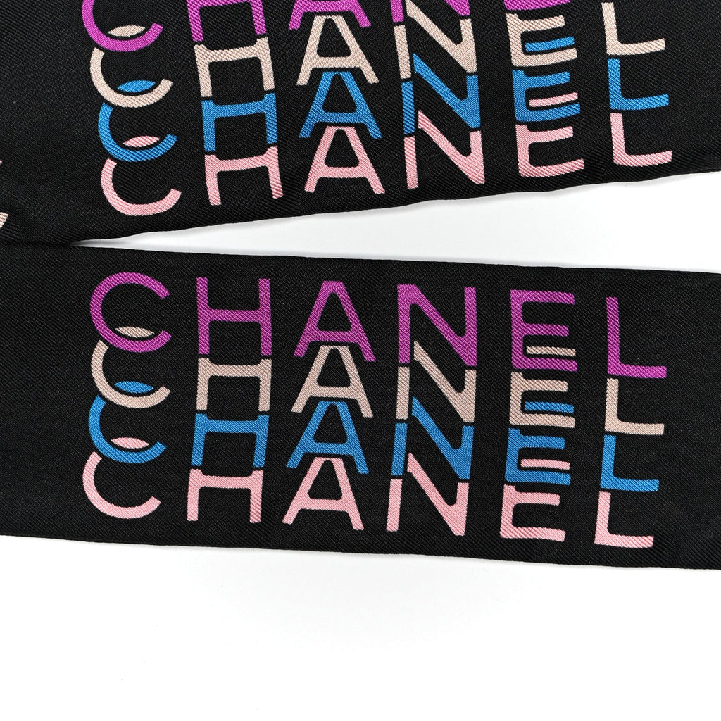 Silk Logo Rue Cambon Bandeau Scarf Black Multicolor