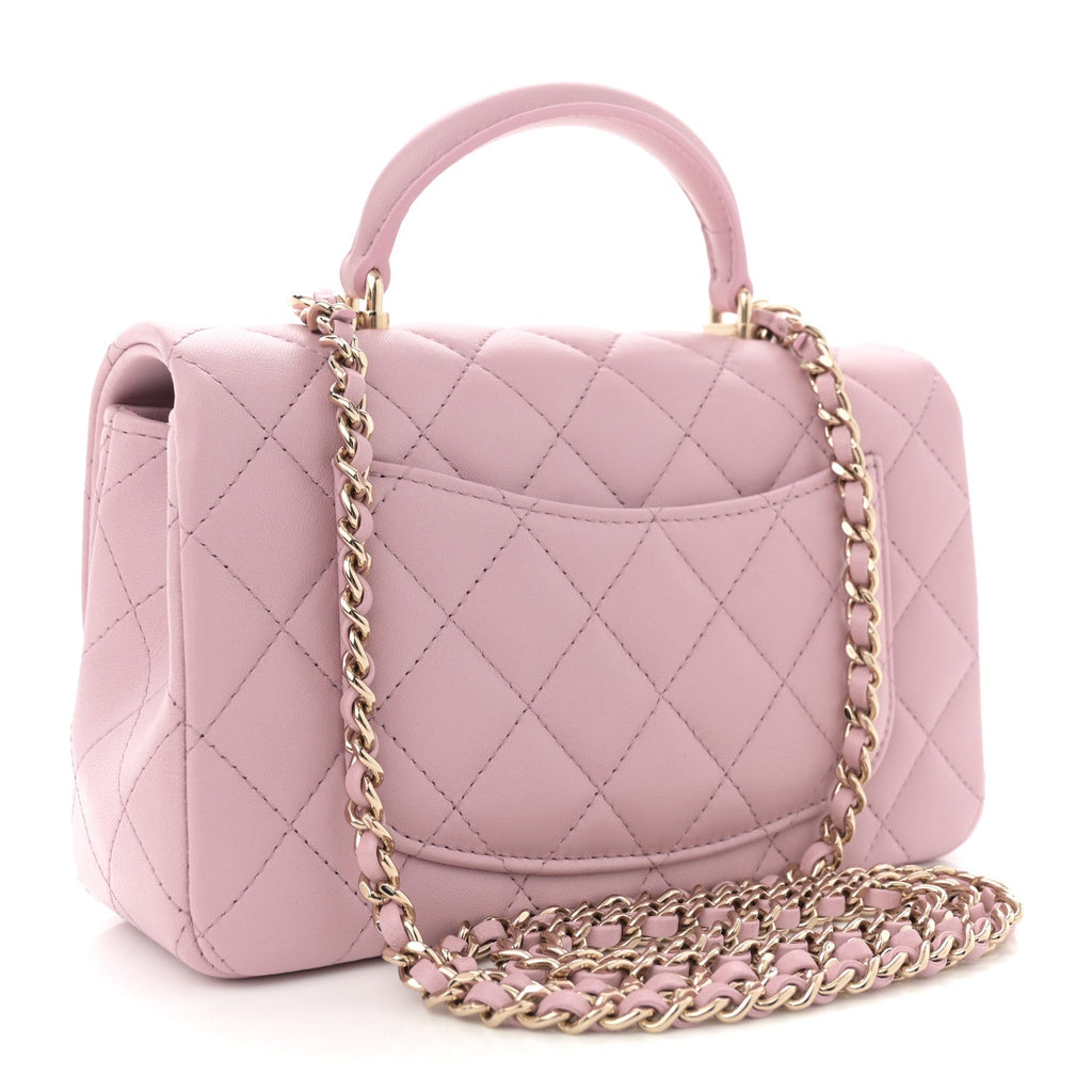 Lambskin Quilted Mini Top Handle Rectangular Flap Light Pink