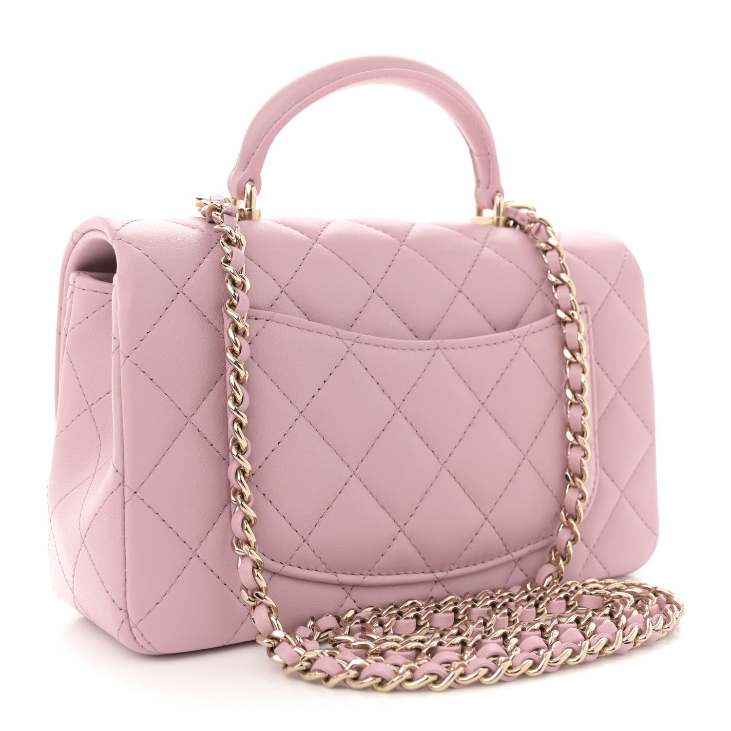 Lambskin Quilted Mini Top Handle Rectangular Flap Light Pink