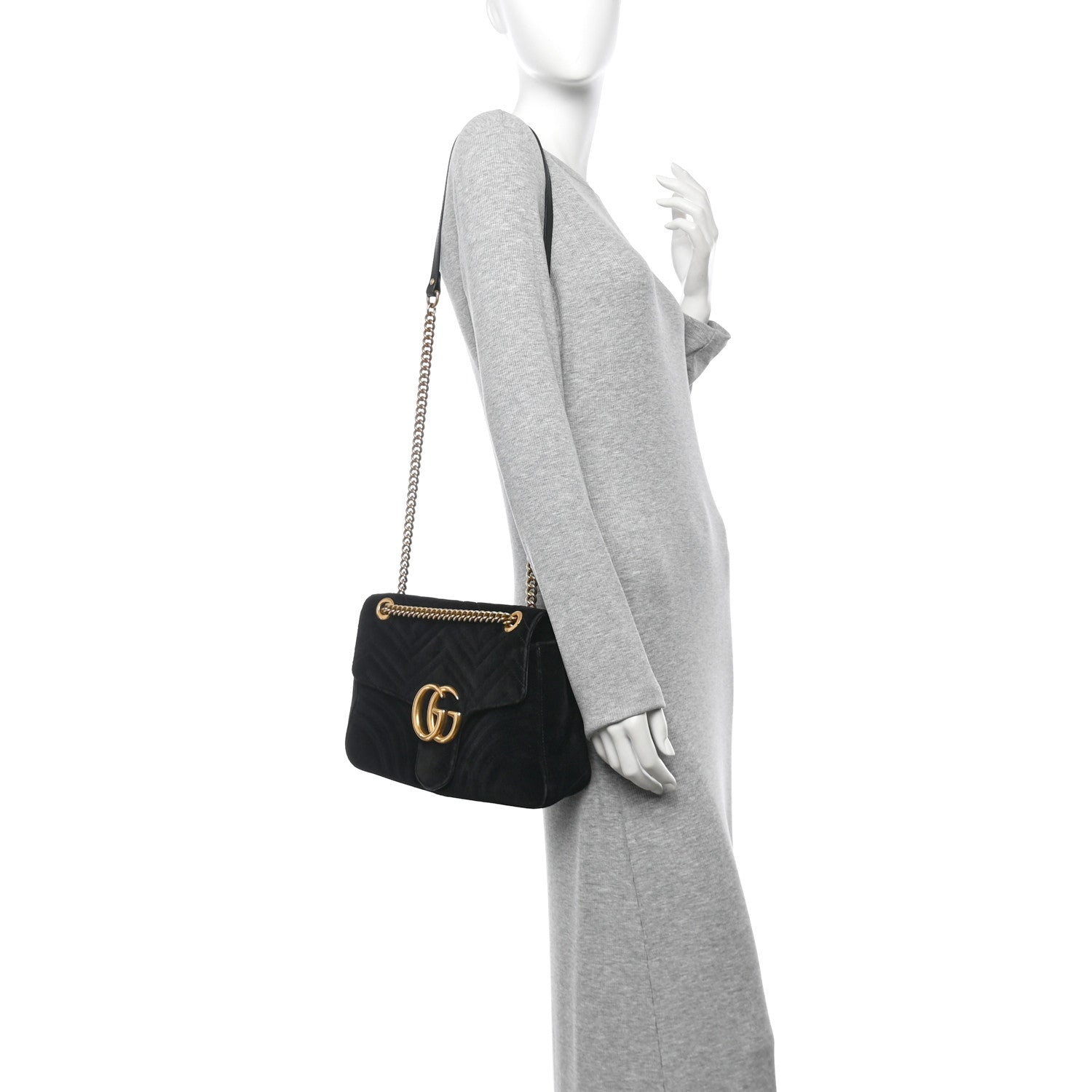 Velvet Matelasse Medium GG Marmont Shoulder Bag Black