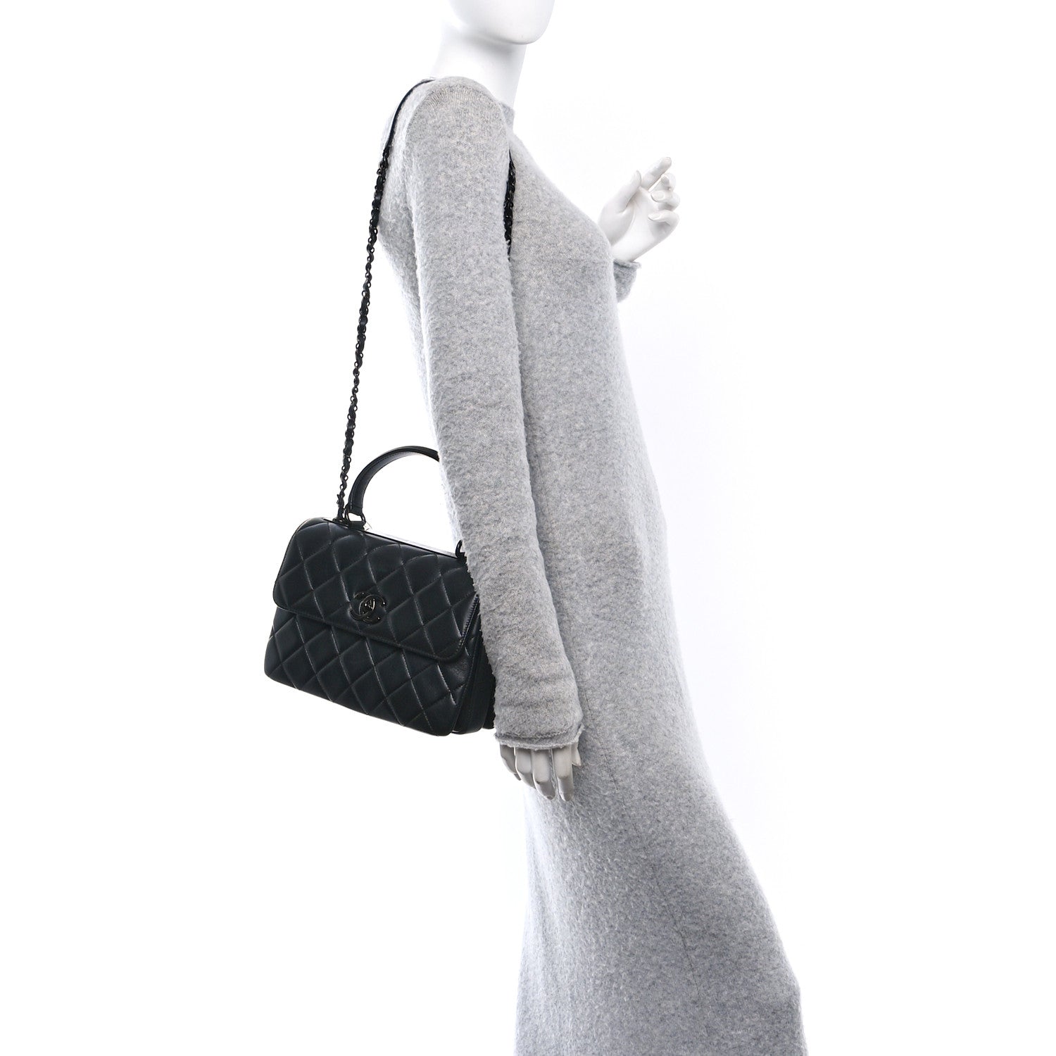 Lambskin Quilted Mini Trendy CC Dual Handle Flap Bag So Black