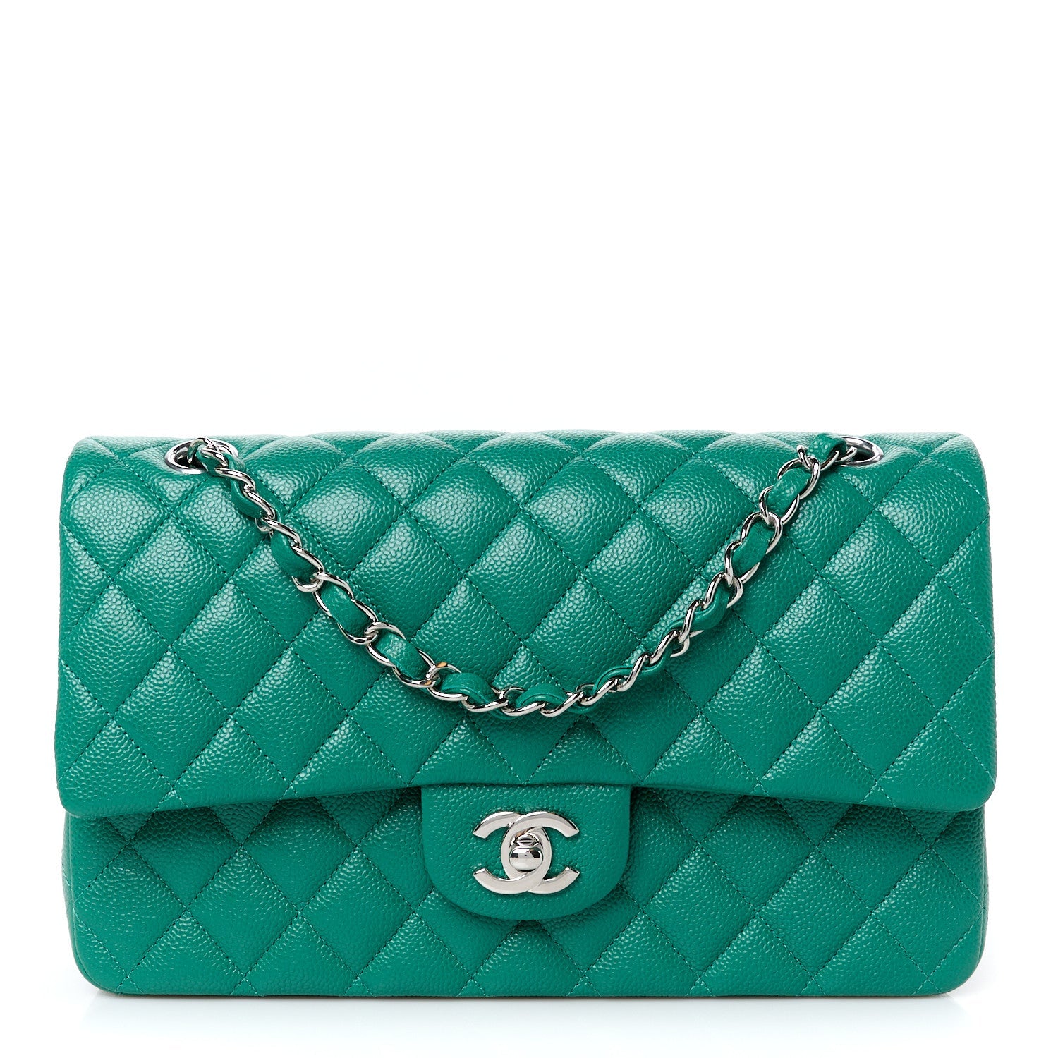 Caviar Quilted Medium Double Flap Green