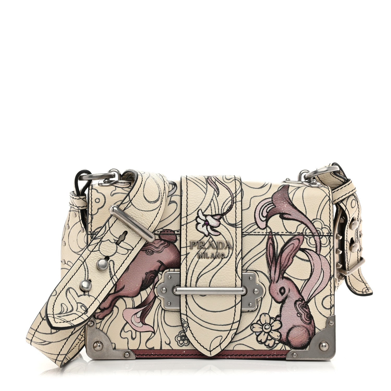 X JAMES JEAN Glace Calfskin Rabbit Print Cahier Bag Opaline