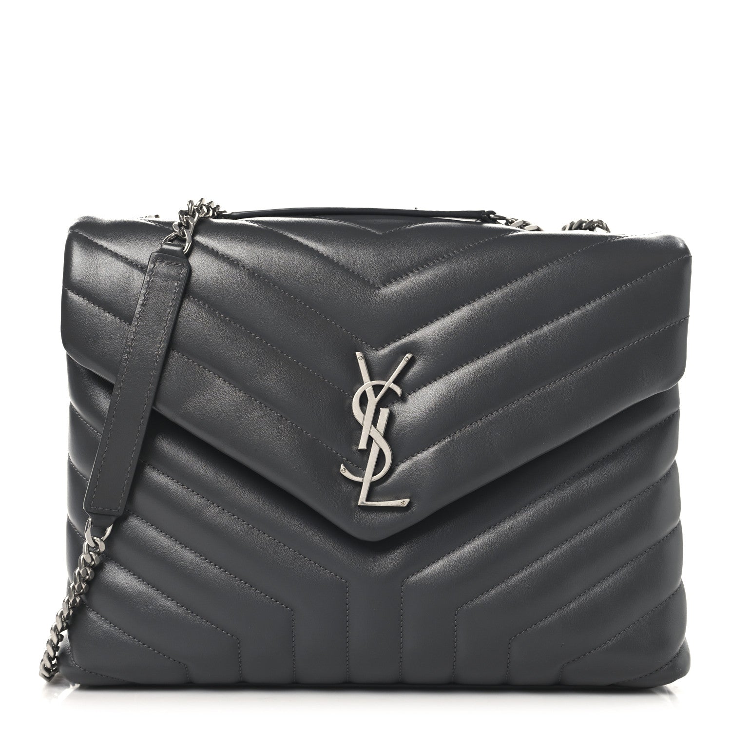 Calfskin Y Quilted Monogram Medium Loulou Chain Satchel Storm