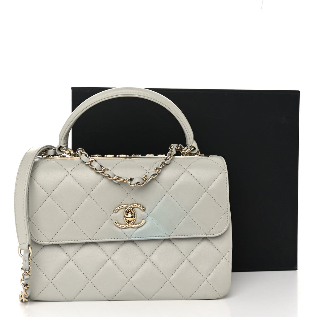 Lambskin Quilted Small Trendy Chain CC Flap Dual Handle Bag Light Blue
