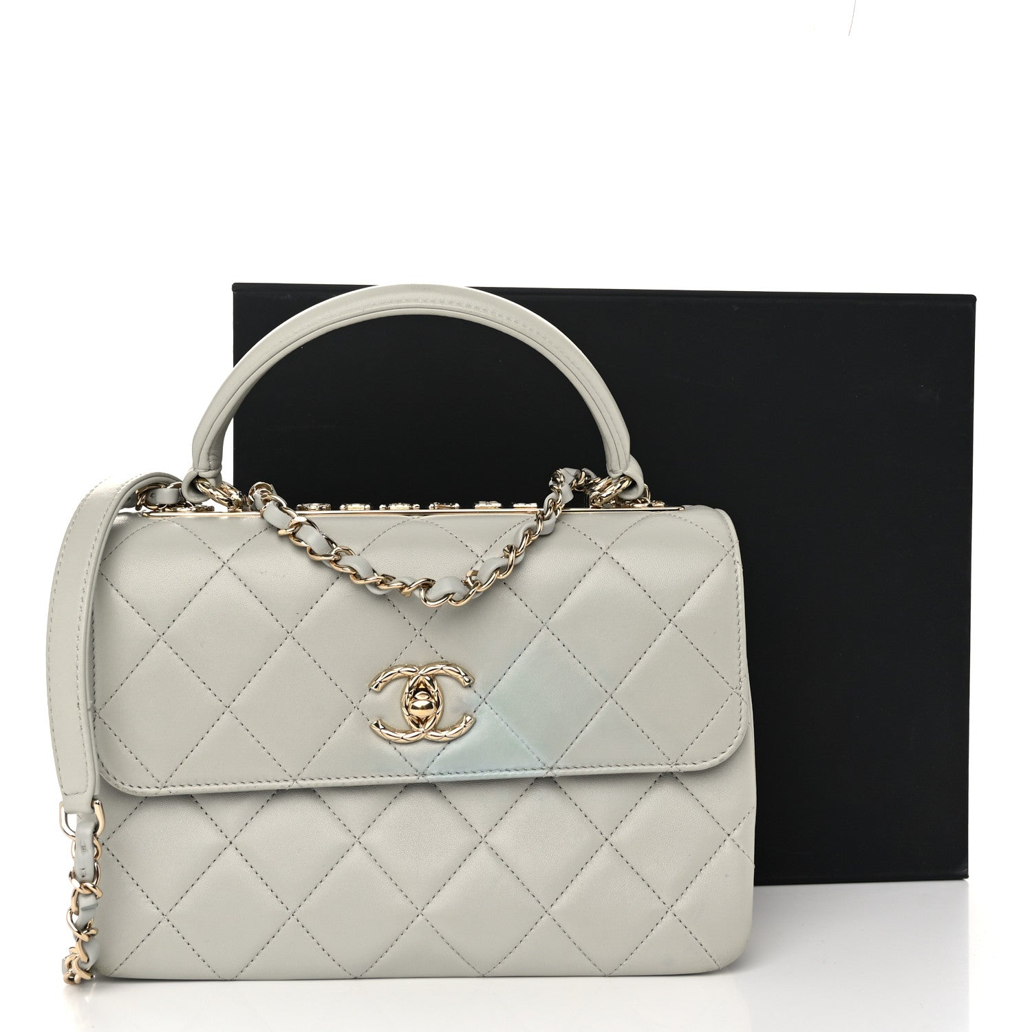 Lambskin Quilted Small Trendy Chain CC Flap Dual Handle Bag Light Blue