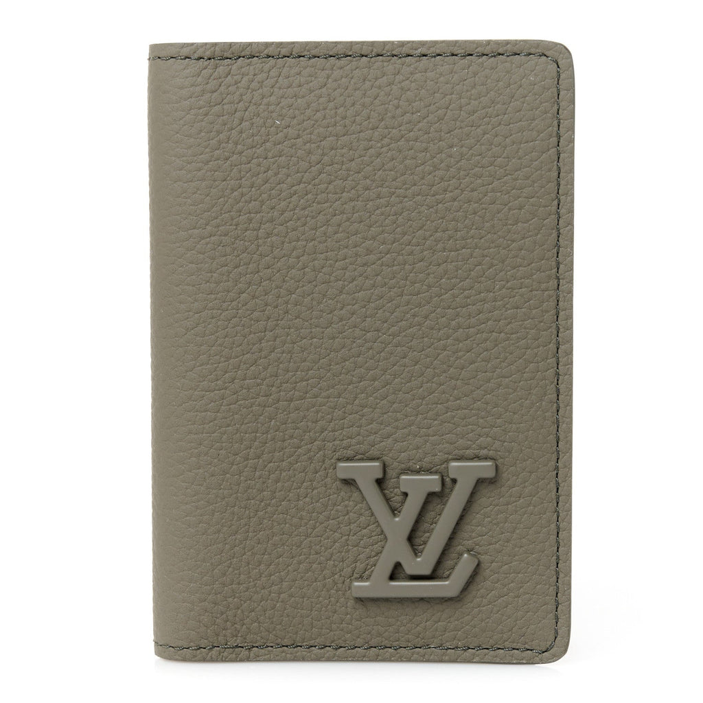 Grained Calfskin Aerogram Pocket Organizer Khaki