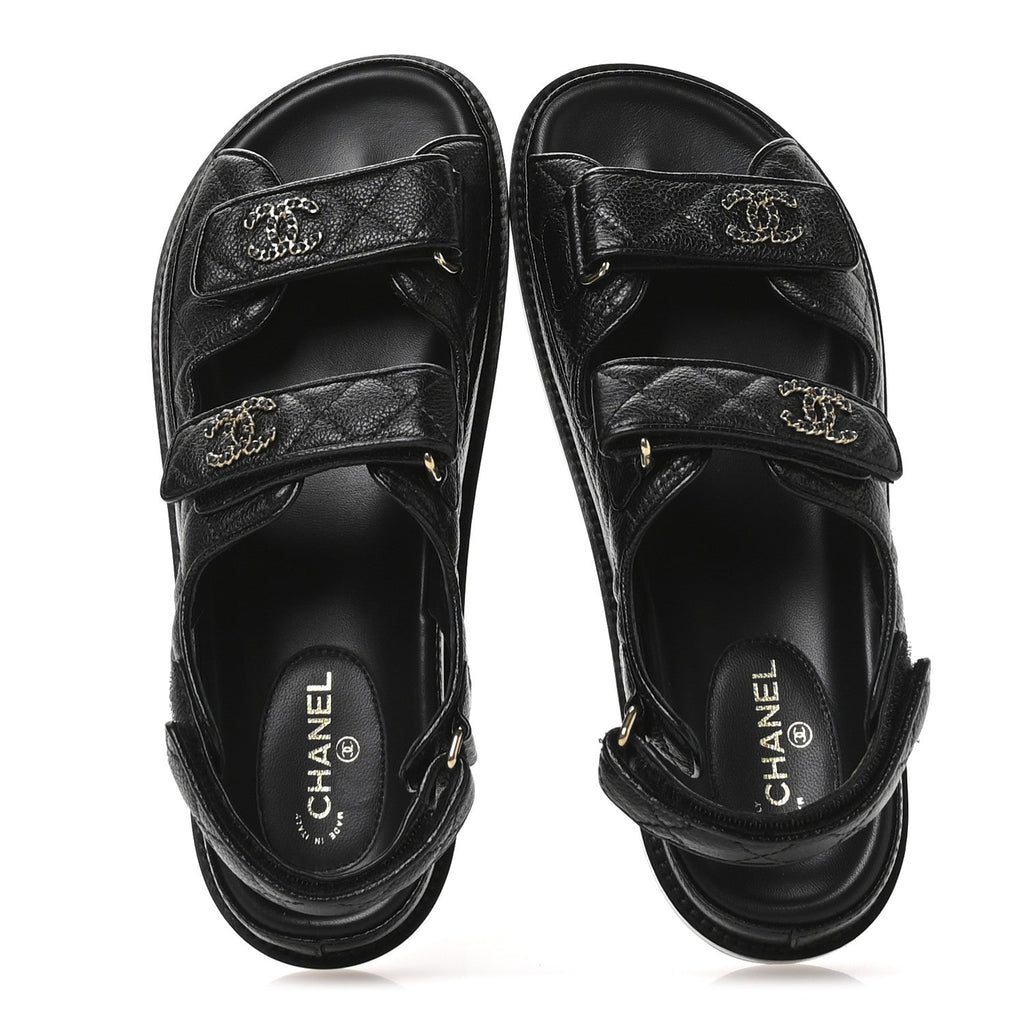 Grained Calfskin Velcro Dad Sandals 38 Black
