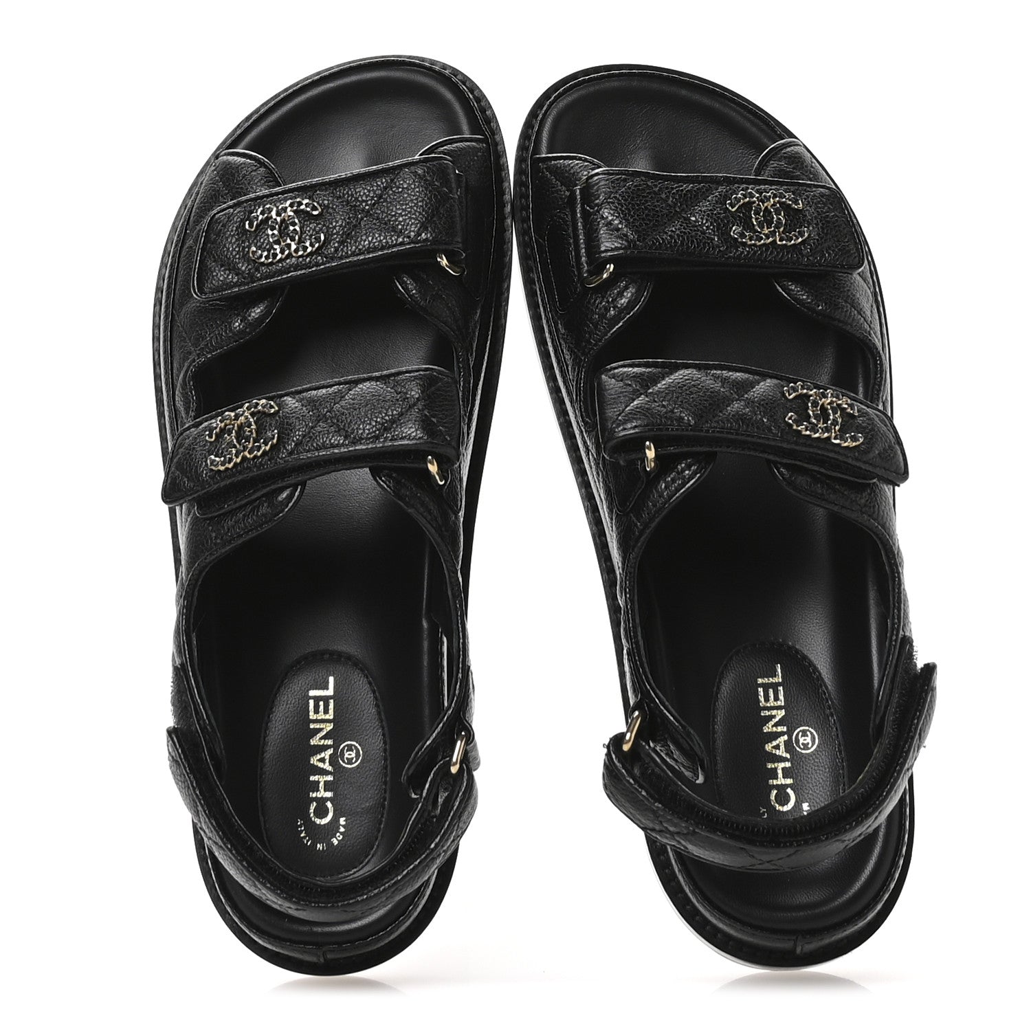 Grained Calfskin Velcro Dad Sandals 38 Black
