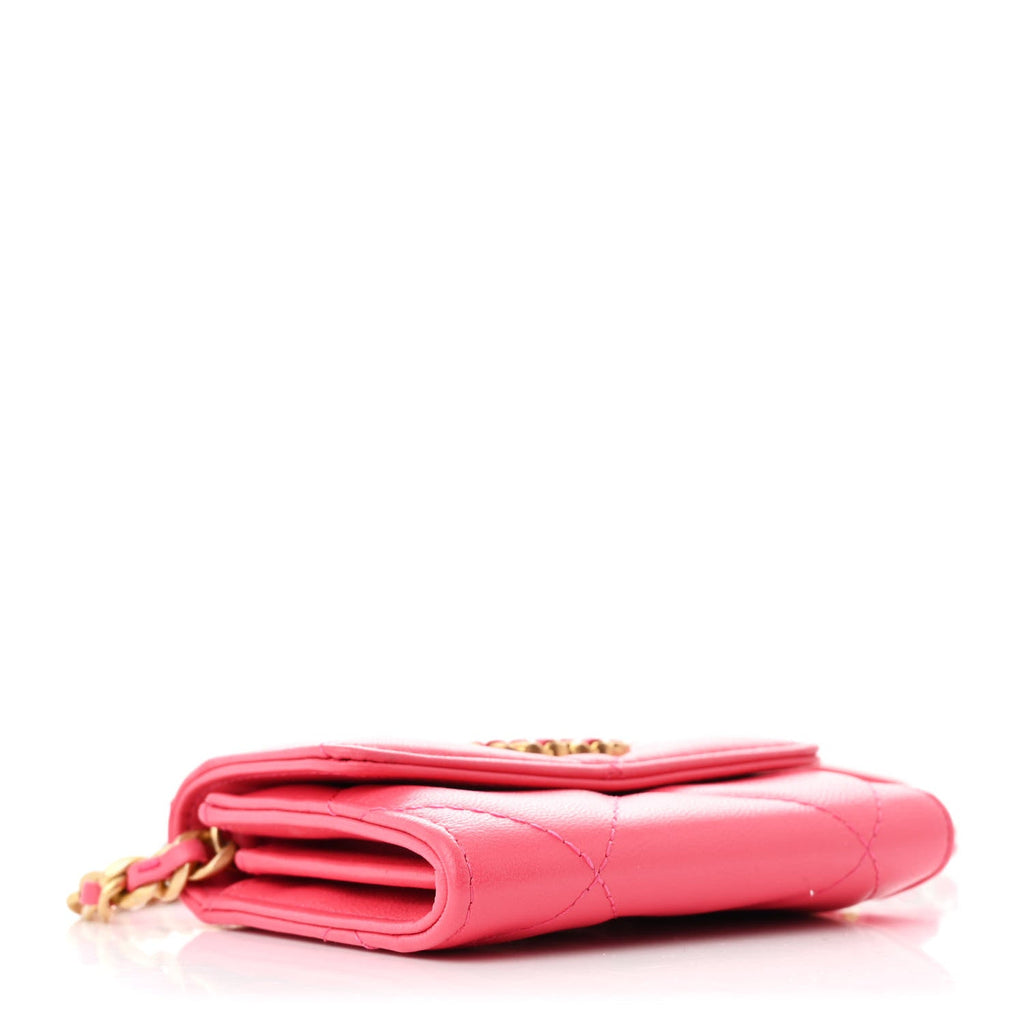 Lambskin Quilted Chanel 19 Flap Coin Purse With Chain Dark Pink