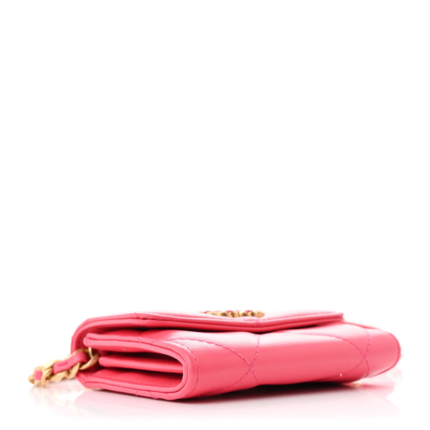 Lambskin Quilted Chanel 19 Flap Coin Purse With Chain Dark Pink