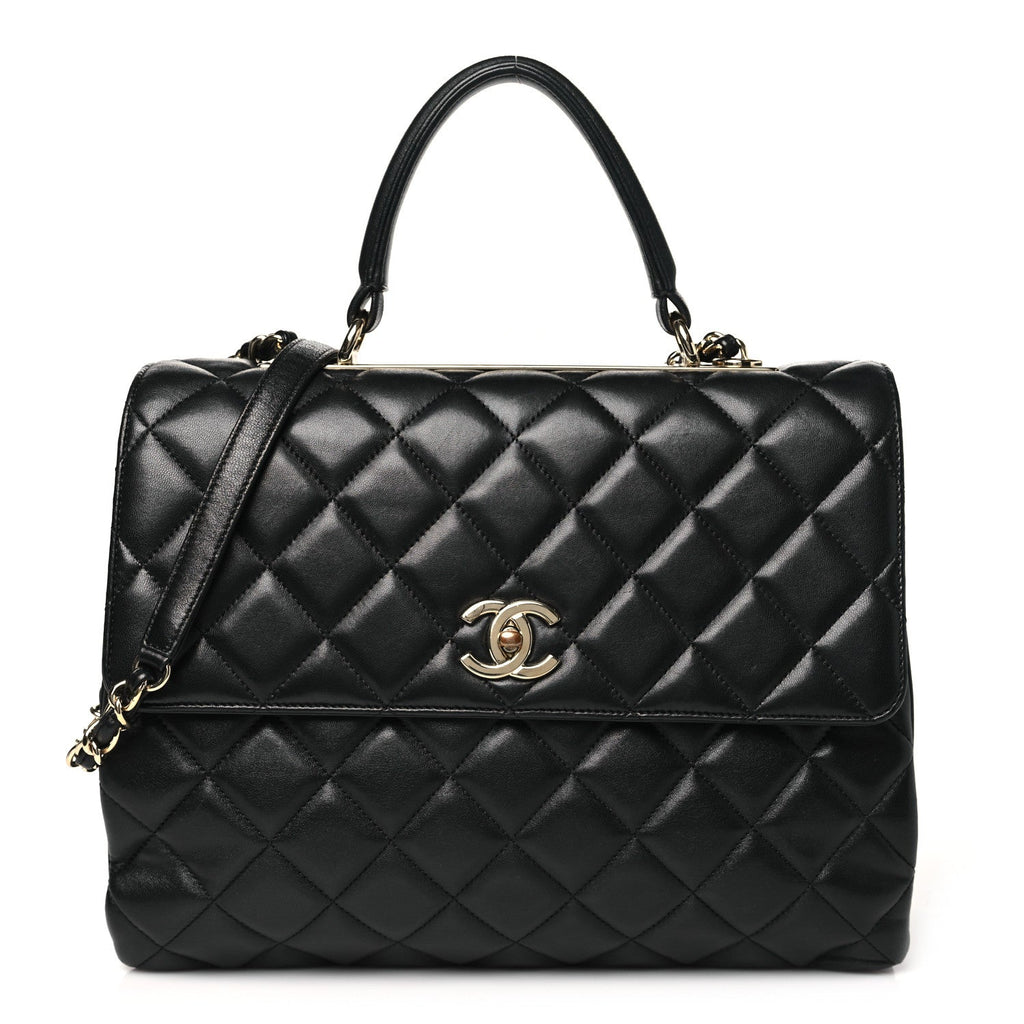 Lambskin Quilted Large Trendy CC Dual Handle Flap Bag Black