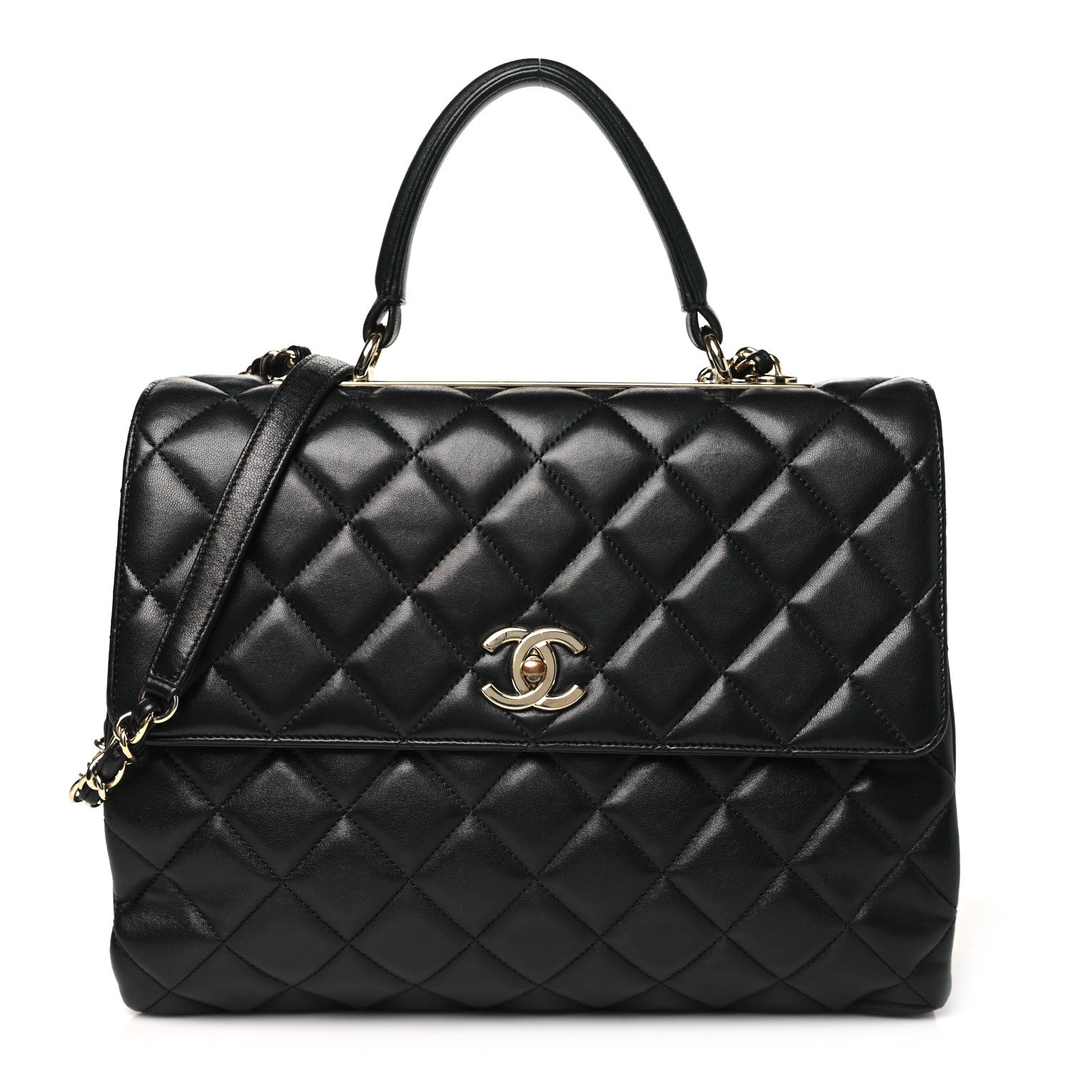 Lambskin Quilted Large Trendy CC Dual Handle Flap Bag Black