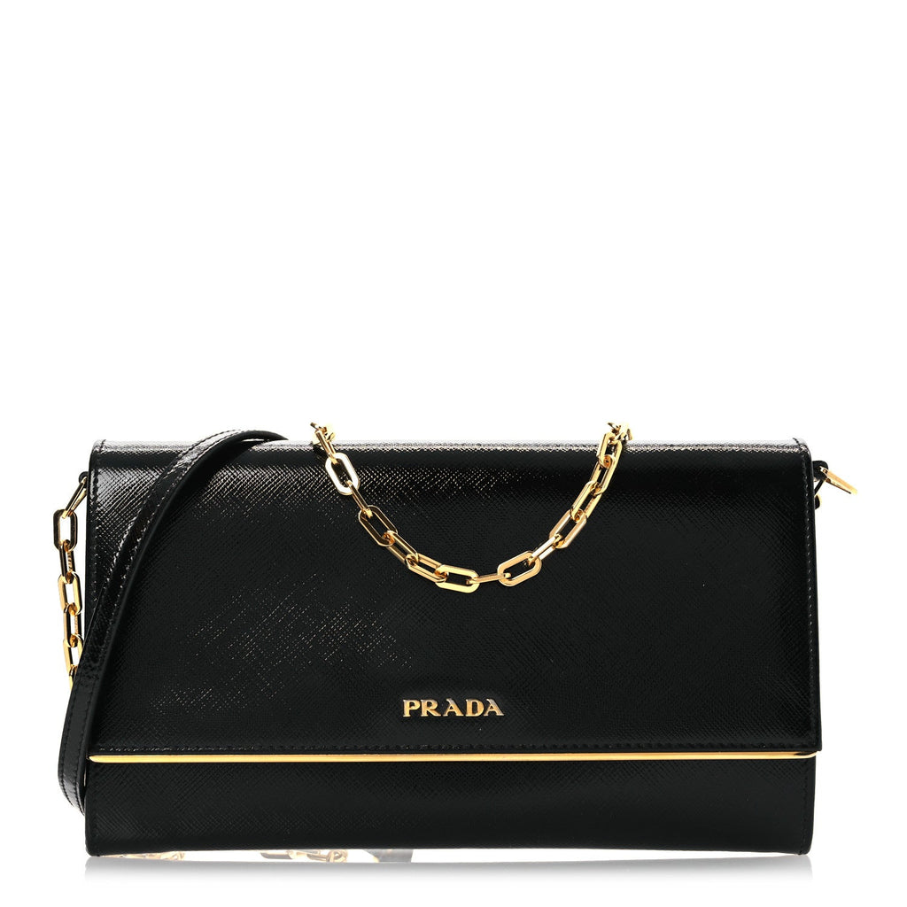 Saffiano Vernice Chain Wallet Black
