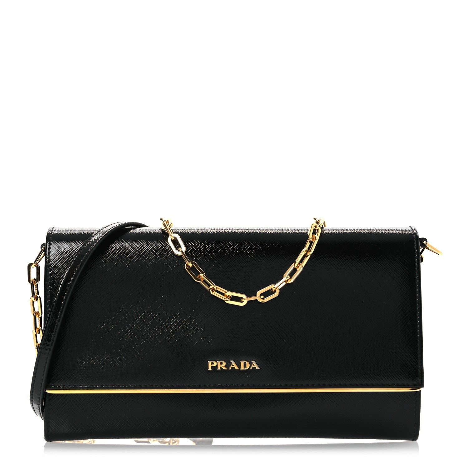 Saffiano Vernice Chain Wallet Black