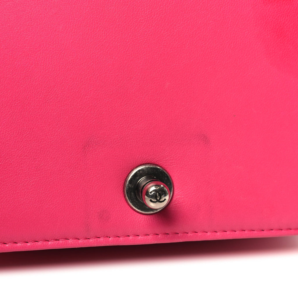 Lambskin Quilted Small Boy Flap Dark Pink