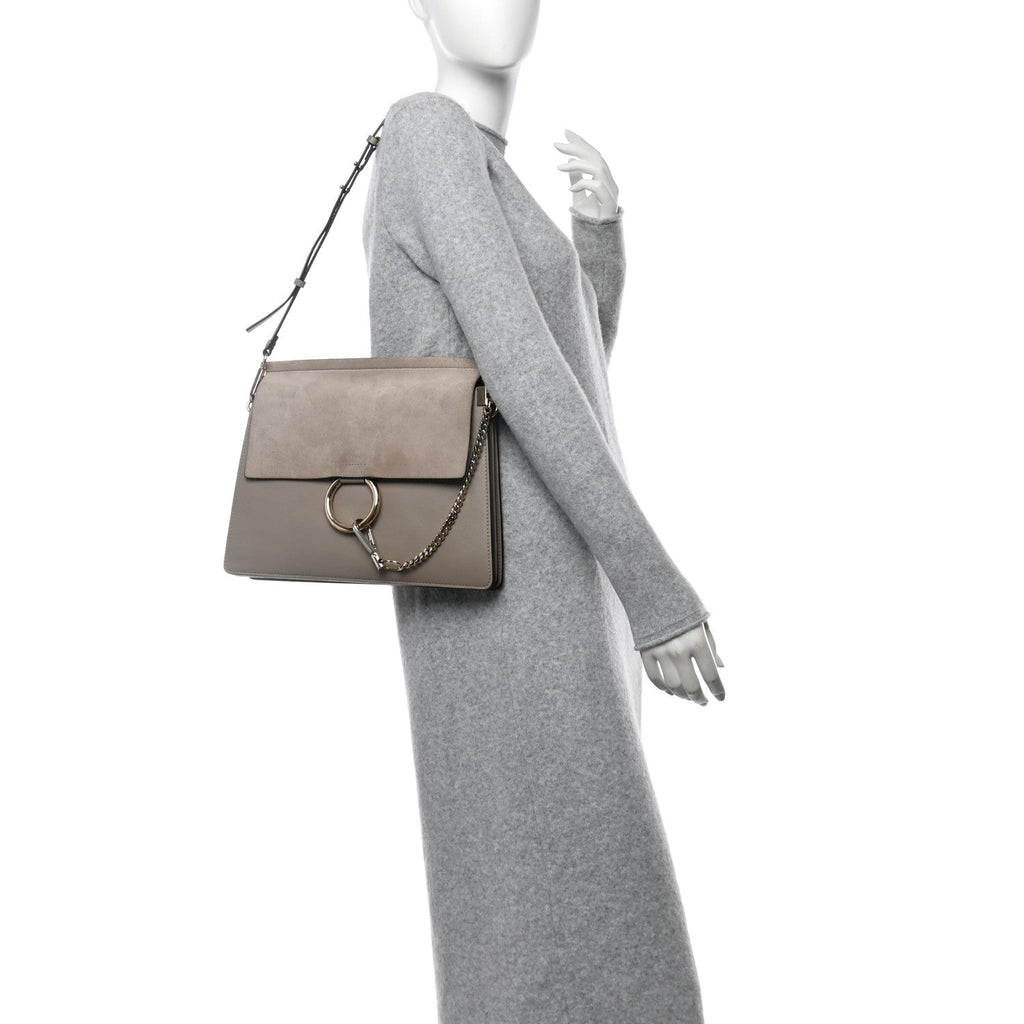 Calfskin Suede Medium Faye Shoulder Bag Motty Grey