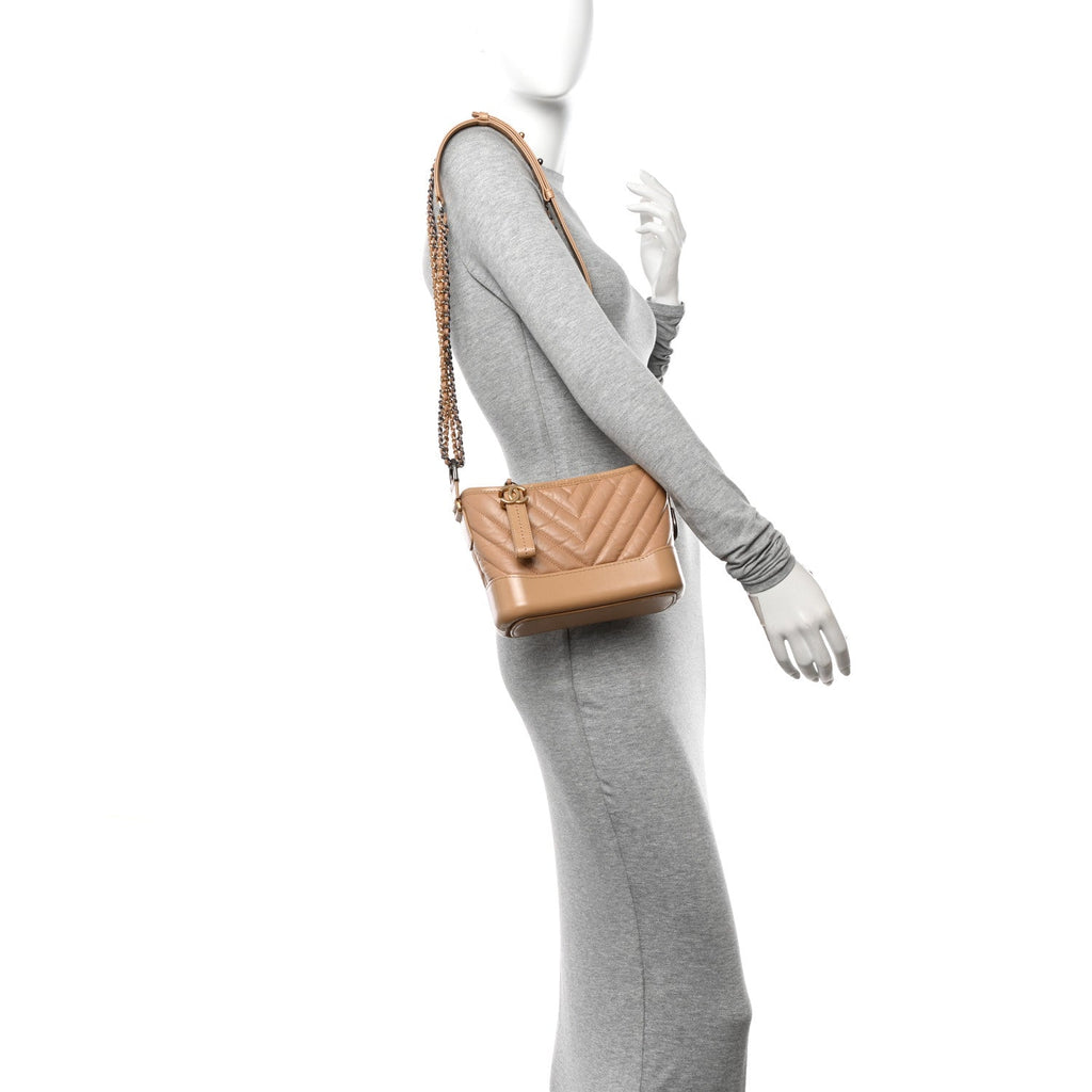 Aged Calfskin Chevron Quilted Small Gabrielle Hobo Beige