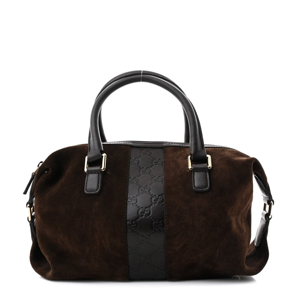 Suede Guccissima Small Boston Brown