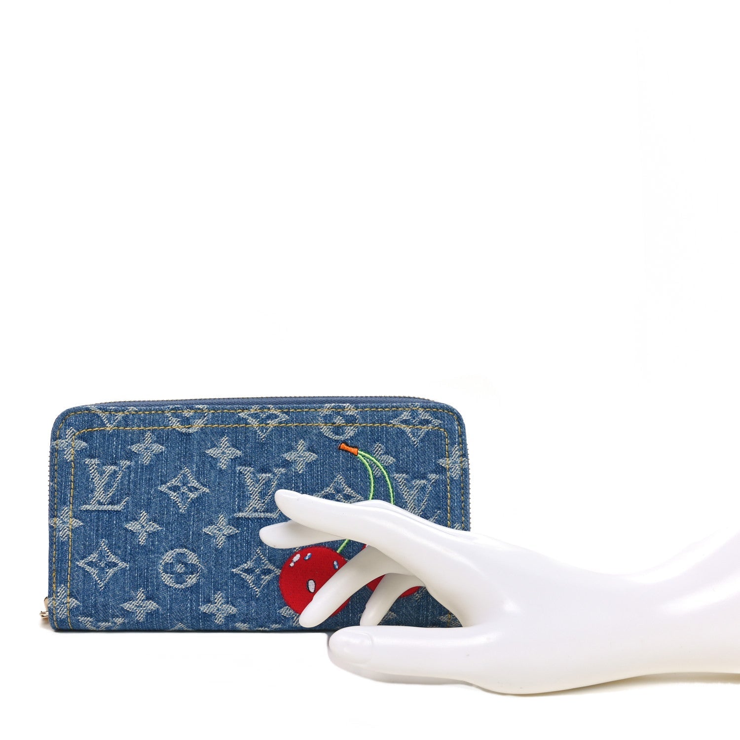 LV X TM Monogram Denim Cerises Zippy Wallet Blue