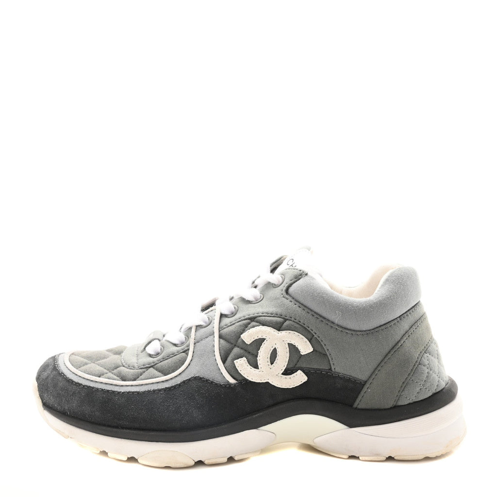 Fabric Suede Calfskin Quilted CC Sneakers 37 Dark Grey