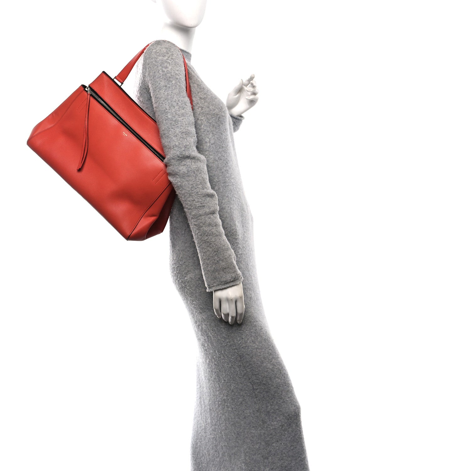 Grained Calfskin Medium Edge Shoulder Bag Vermillion