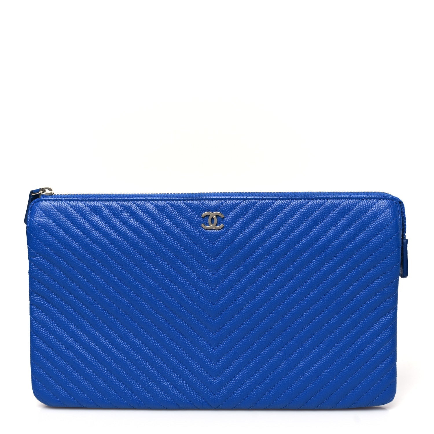 Caviar Chevron Quilted Small Zipped Pouch Blue