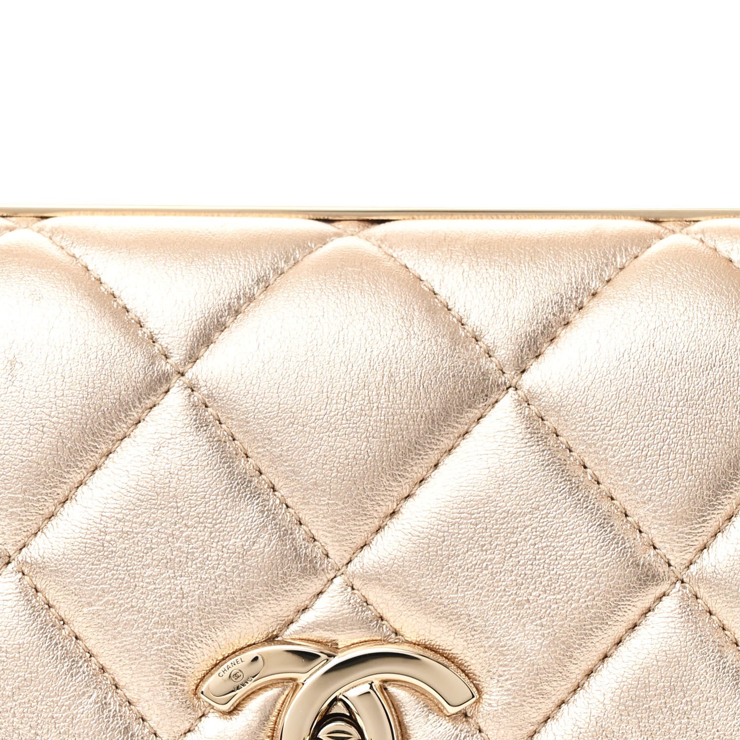 Metallic Lambskin Quilted Small Trendy CC Flap Dual Handle Bag Gold