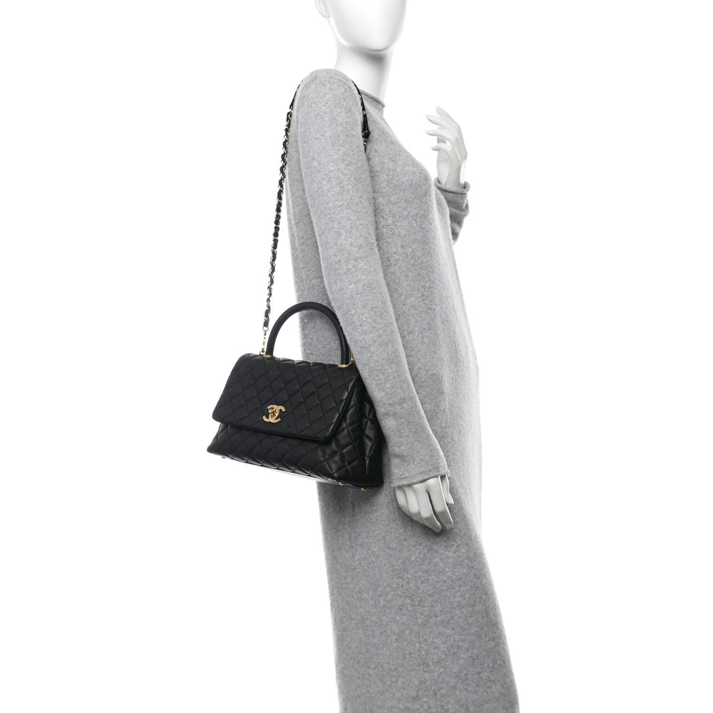 Caviar Quilted Small Coco Handle Flap Black