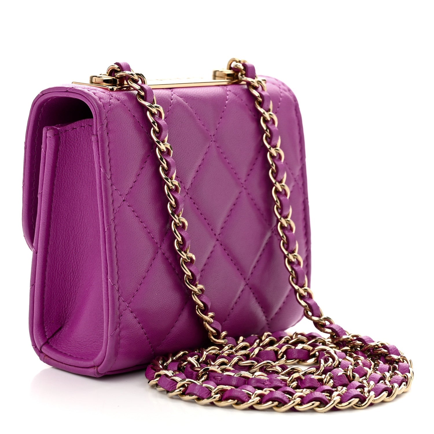 Lambskin Quilted Mini Trendy CC Clutch With Chain Purple