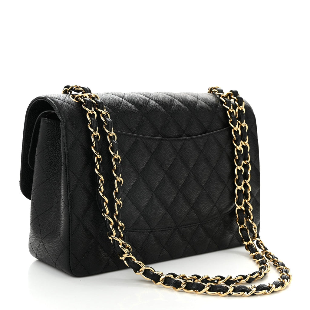 Caviar Quilted Jumbo Double Flap Black