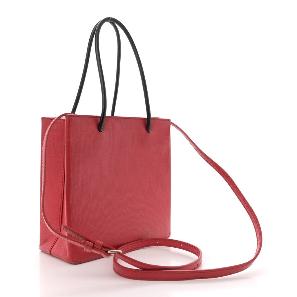 Squared Calfskin Logo North South Shopper Tote XXS Red