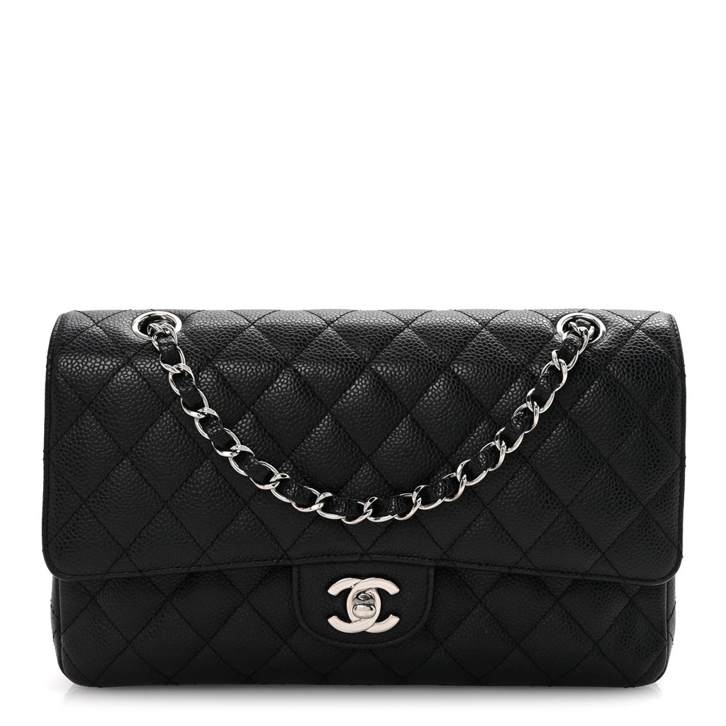 Caviar Quilted Medium Double Flap Black