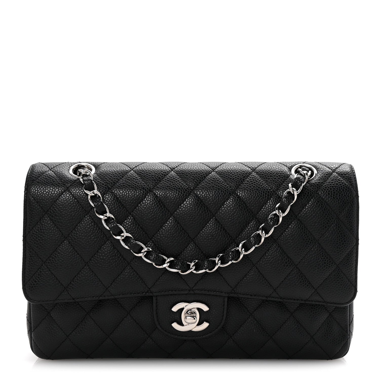Caviar Quilted Medium Double Flap Black