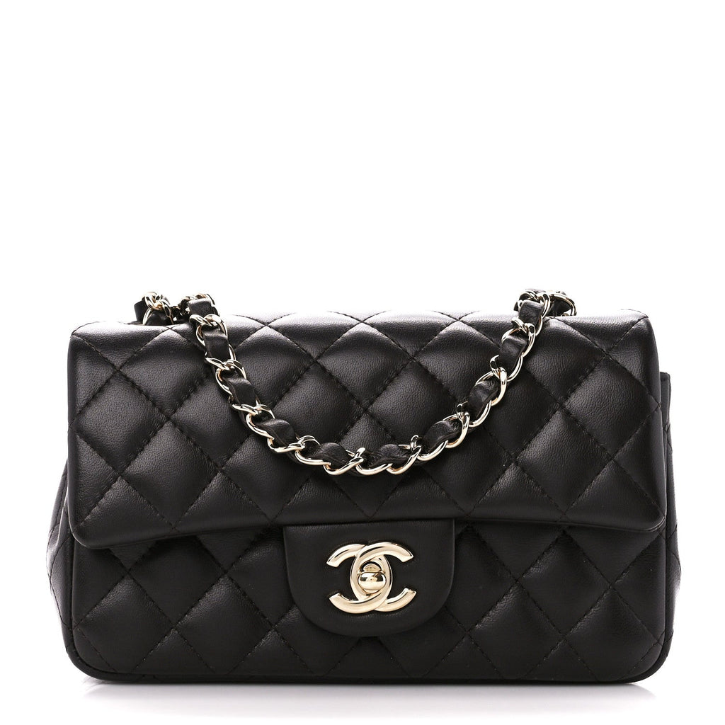 Lambskin Quilted Mini Rectangular Flap Dark Brown