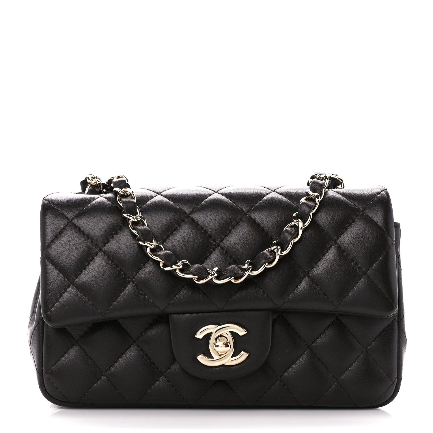Lambskin Quilted Mini Rectangular Flap Dark Brown
