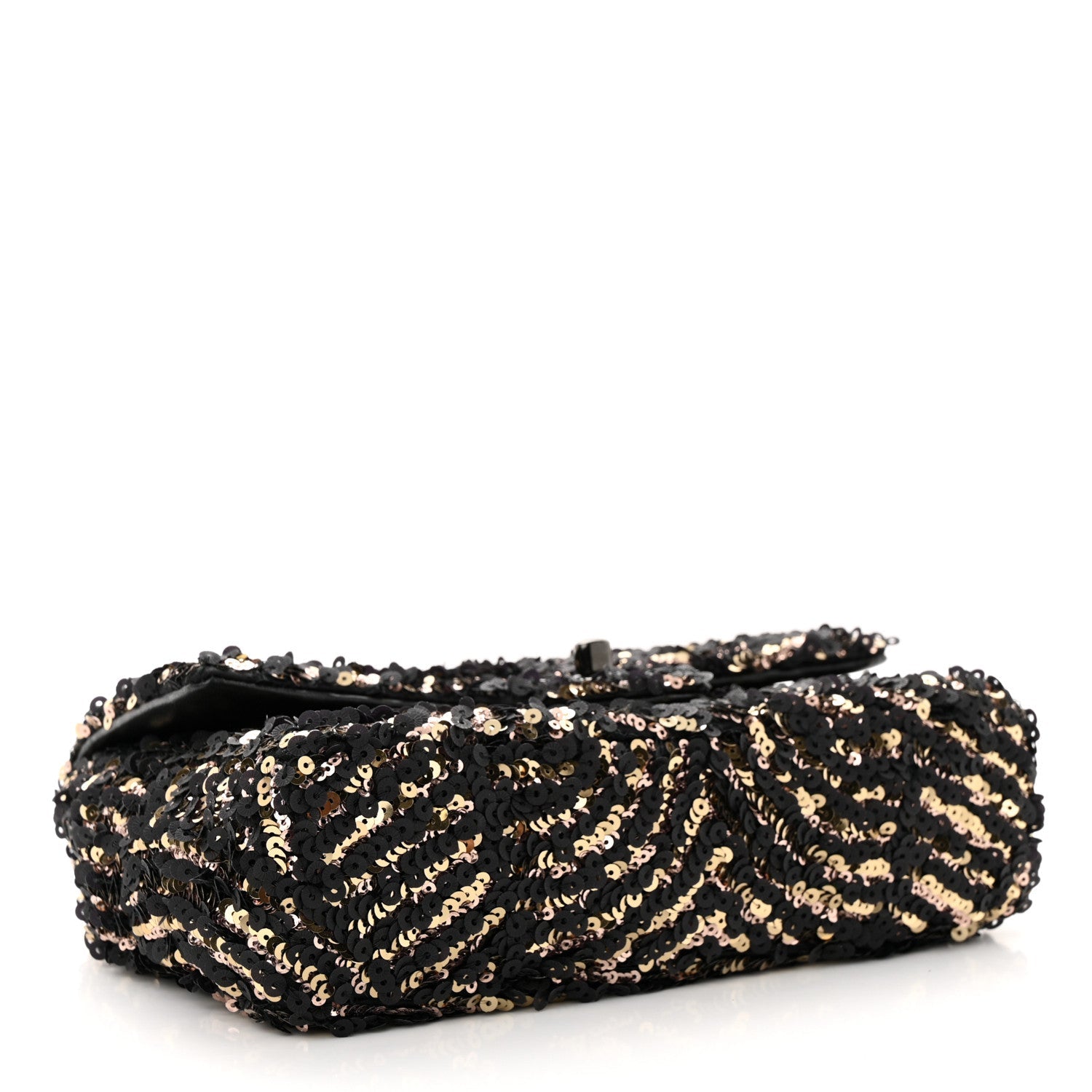 Sequin Mini Rectangular Flap Black Gold