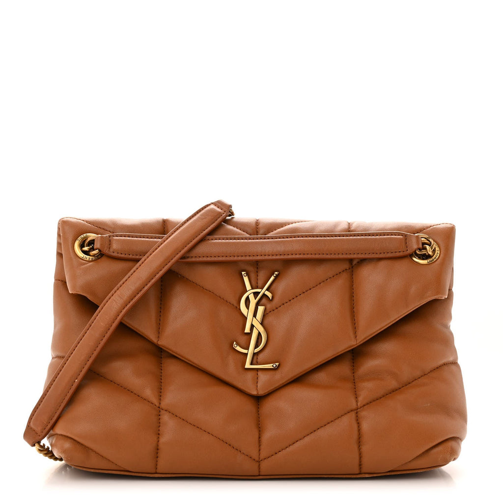 Lambskin Quilted Small Loulou Puffer Monogram Chain Satchel Dark Honey