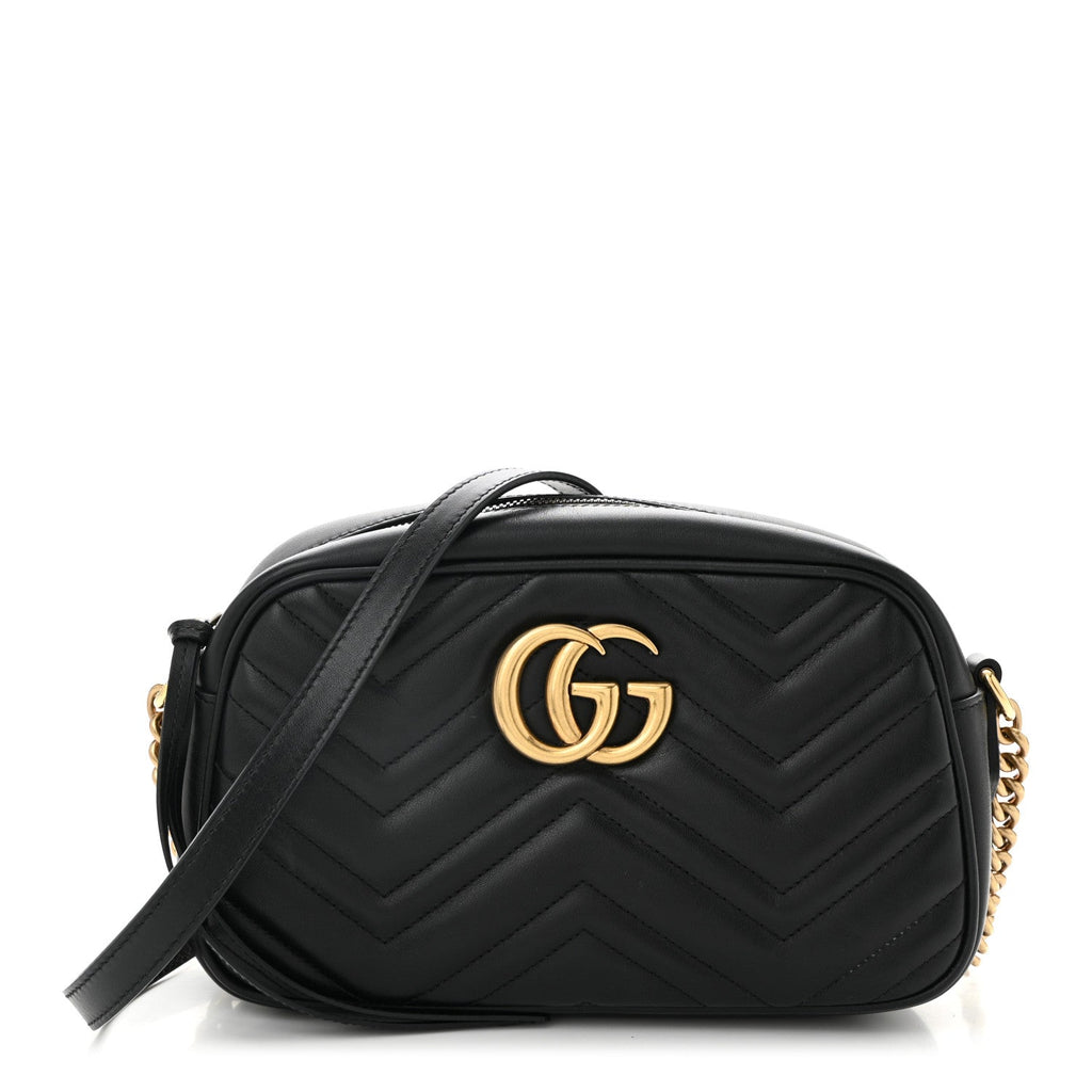 Calfskin Matelasse Small GG Marmont Chain Shoulder Bag Black