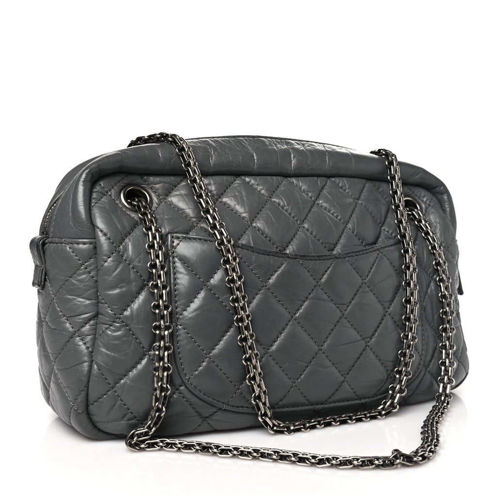 Aged Calfskin Quilted Medium Reissue Camera Case Grey